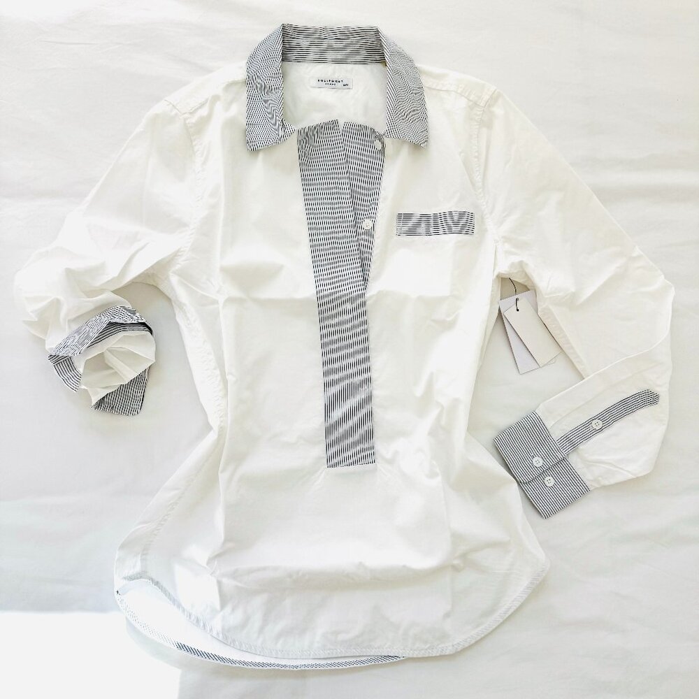 NEW NWT Equipment White and Blue Stripe Women's Pullover Top Shirt Size M